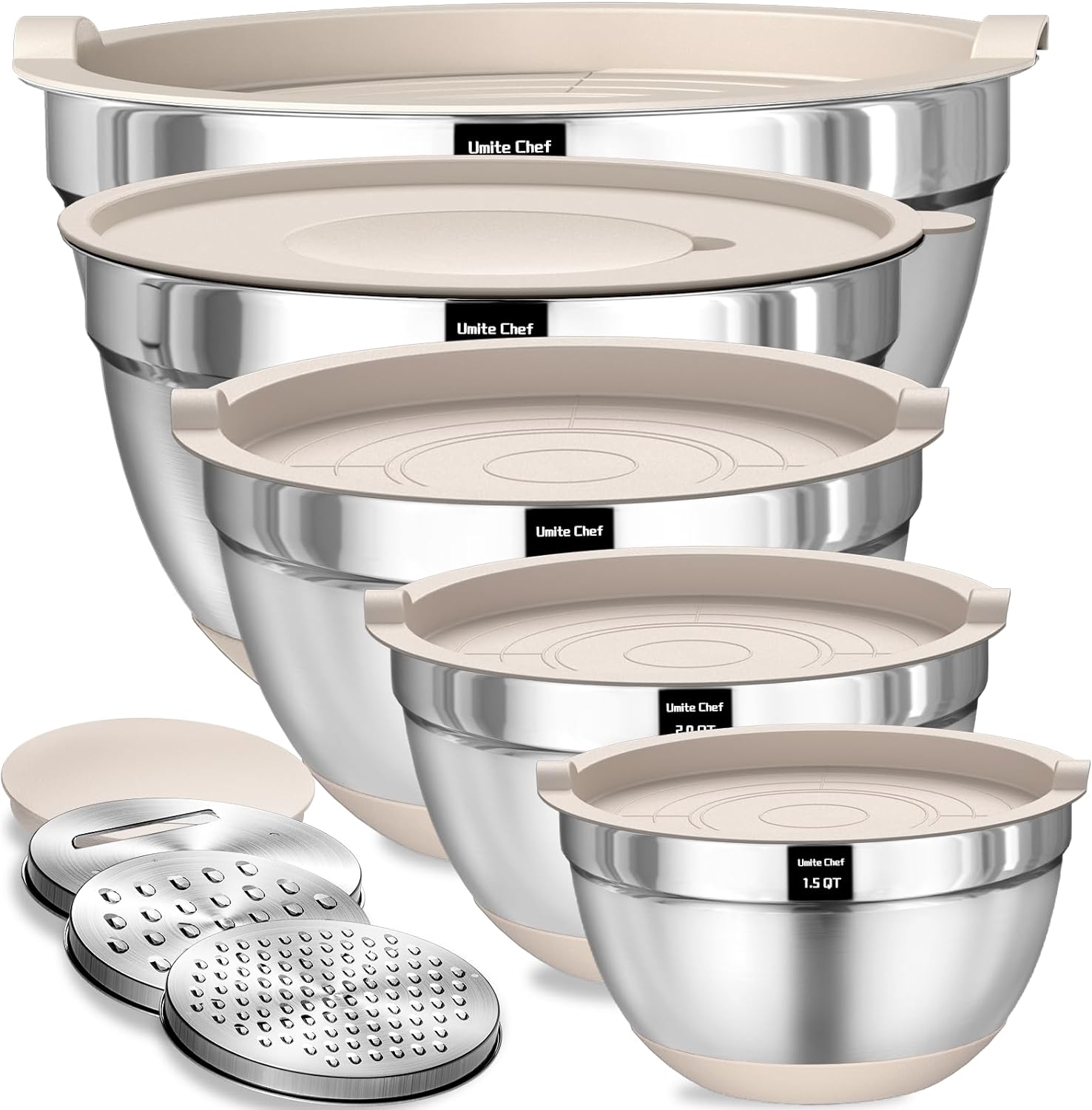 Umite Chef Airtight Stainless Steel Mixing Bowls Set with Attachments
